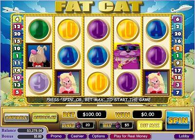 Fat cat is a 5 reel 9 payline slots game based on the theme of a fat cats lifestyle.